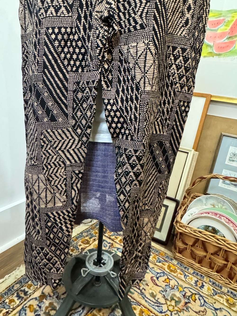 Black and Cream Geometric Pattern trouser. Rayon, coastal, lightweight, summer